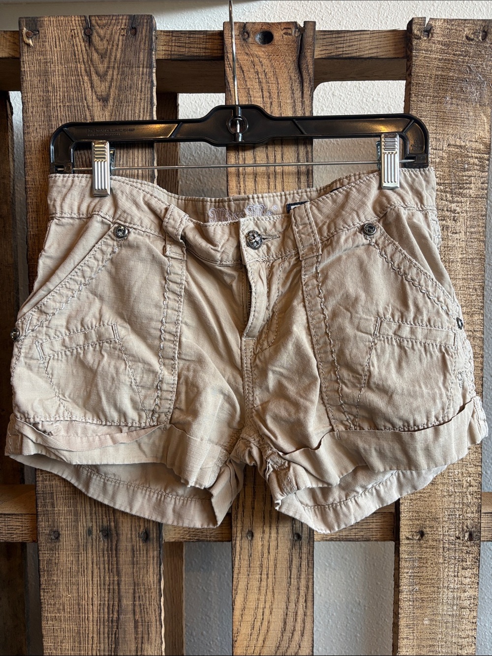 Miss Me Beige Cargo Rolled-Hem Shorts